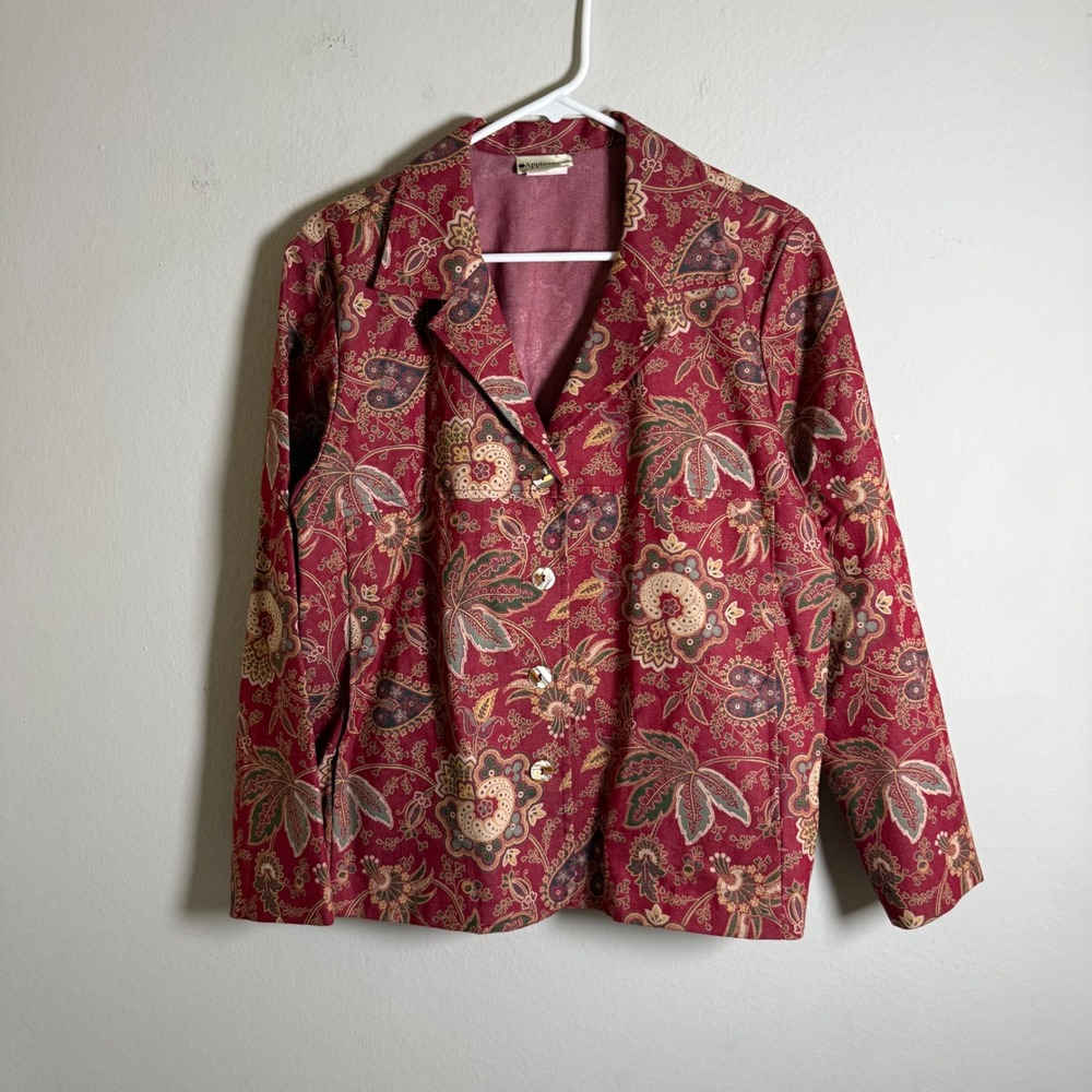 Appleseeds Womens Floral Paisley Button Front Denim Jacket Made in USA 14